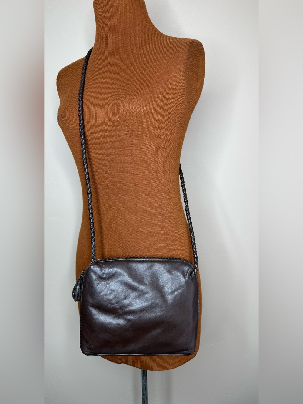 Vintage Enzo Angiolini Brown Soft Leather Mini Braided Shoulder Crossbody Bag
